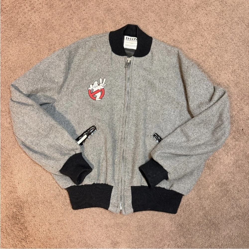Vintage Ghostbusters 2 Delong Movie Promo Bomber Wool 80s Jacket Size 44 READ